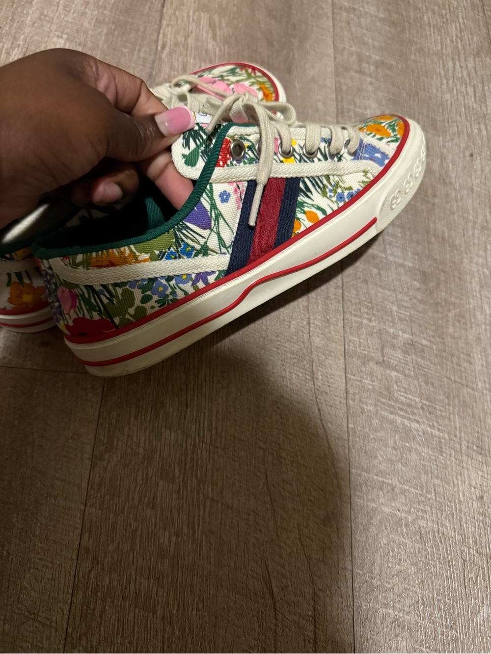 Gucci Kids Floral Canvas Sneakers in Green, Cream and Multicolor - Picture 10 of 12